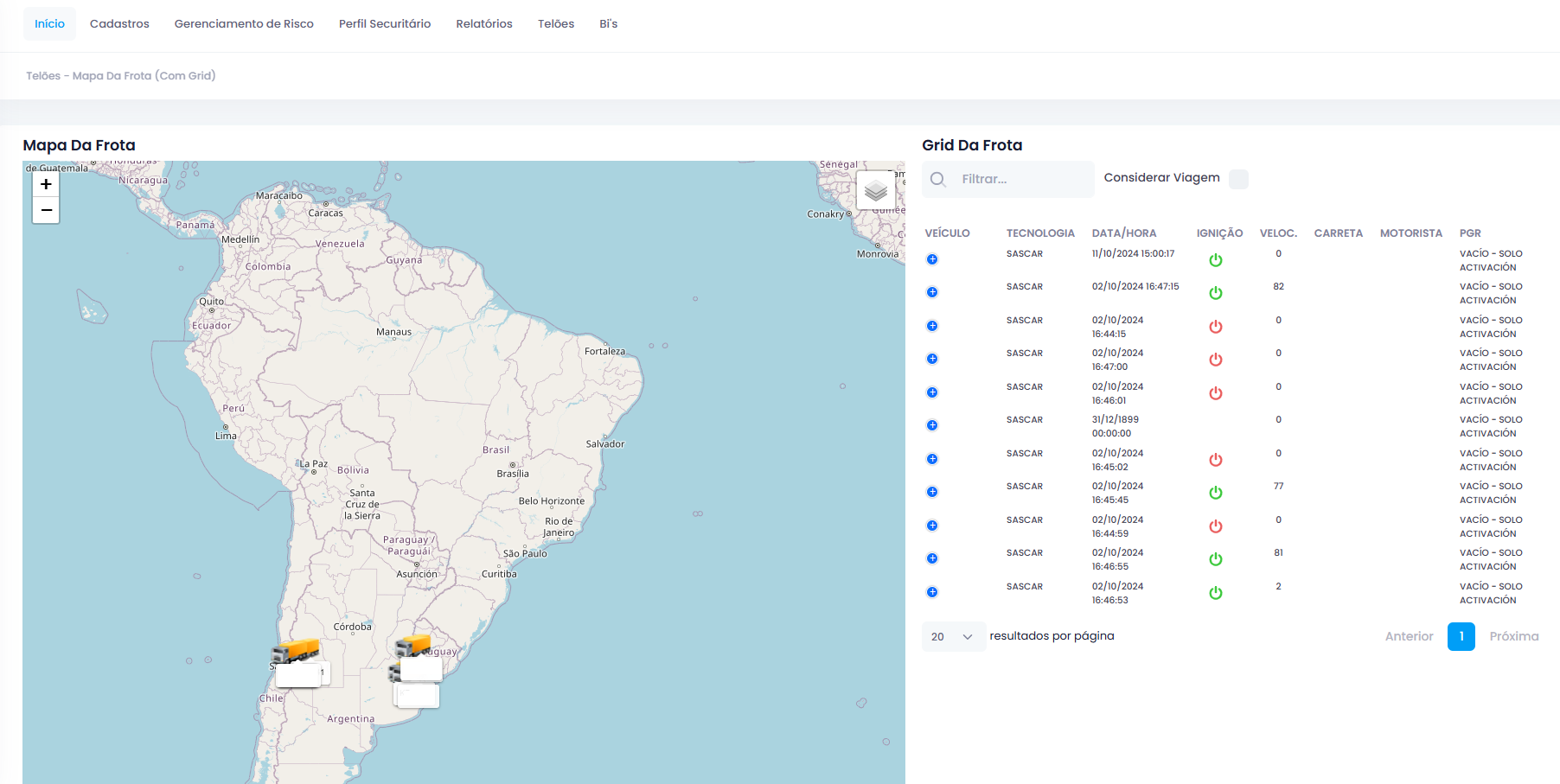 TELÃO MAPA DA FROTA COM GRID